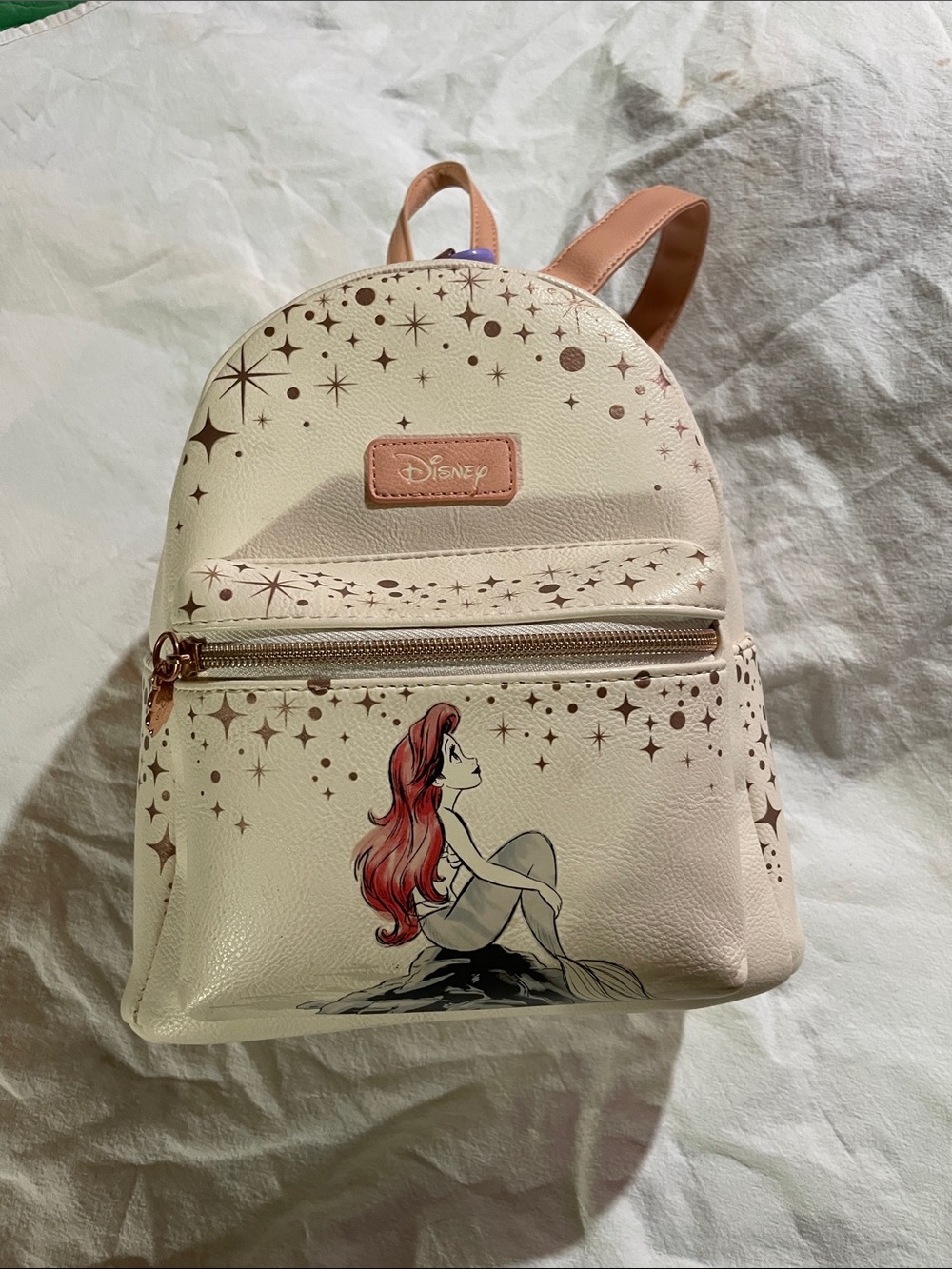 Disney Cream Mini Backpack with Ariel Illustration and Rose Gold Accents